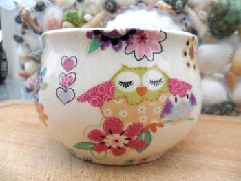 Open Sugar Bowls In Patchwork Owls Design, 12 of 12