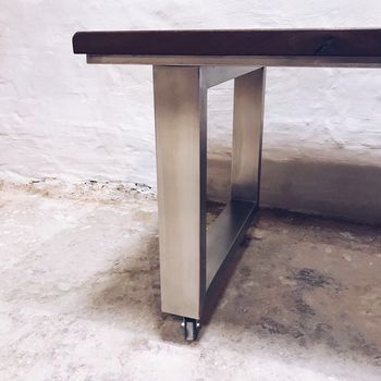 Holborn U Shaped Stainless Steel Legs Oak Dining Table, 4 of 6