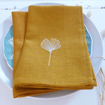 Embroidered Ginkgo Leaf Linen Napkins, 2 of 4