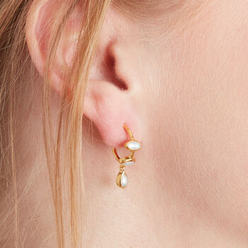 Pearl Drop Stud Gold Vermeil Hoop Earrings, 6 of 10
