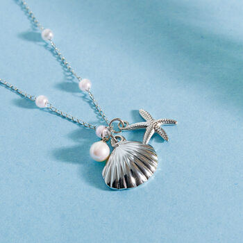 Seashell, Starfish And Pearl Charm Necklace, 7 of 9