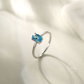 Sterling Silver Natural One Carat Swiss Blue Topaz Oval Ring, 3 of 11
