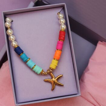 Beach Beaded Rainbow Starfish Necklace, 3 of 7