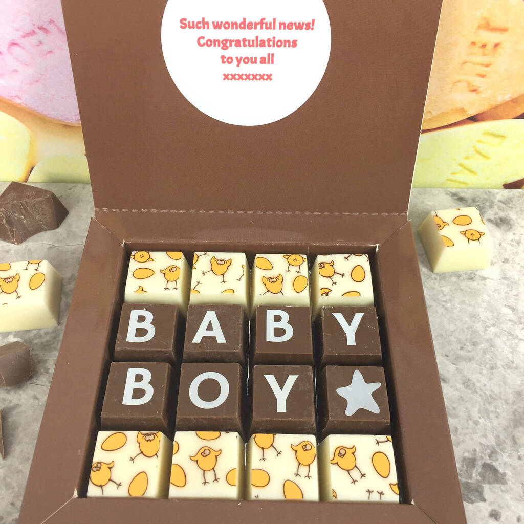 Personalised New Baby Boy Message Chocolates By Cocoapod Chocolates