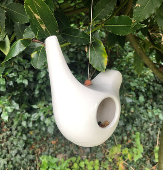 Hanging Frost Proof White Ceramic Bird Feeder, 4 of 4