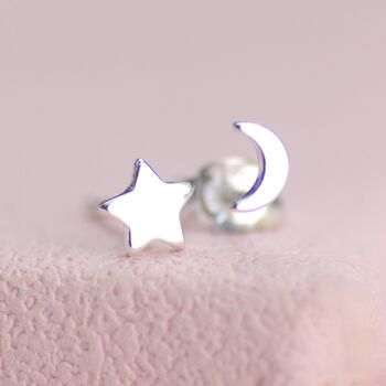 Gold Moon And Star Tiny Mismatched Stud Earrings, 3 of 8