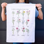12 Birth Flowers Of The Year Tea Towel, thumbnail 1 of 3