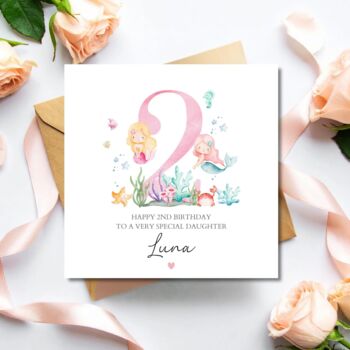 Mermaid 4th Birthday Card, Pink Birthday Card For Daughter, Granddaughter, Any Relationship, 4 of 5