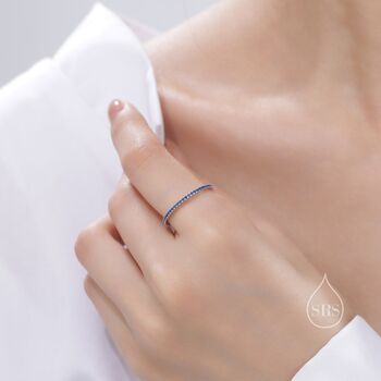 Sterling Silver Extra Skinny Sapphire Blue Cz Pave Ring, 7 of 12