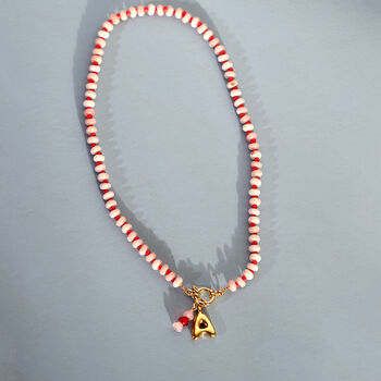 Bubble Initial And Pink Gemstone Gingham Necklace, 2 of 5