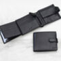 Men's Personalised Black Leather Wallet Trifold Rfid, thumbnail 2 of 11