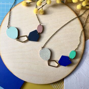 Geometric Abstract Gemstone Wooden Necklace, 5 of 5