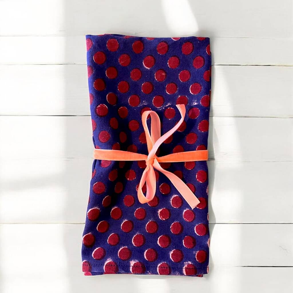 Set Of Two Polka Dot Napkins In Cobalt Blue, 1 of 3