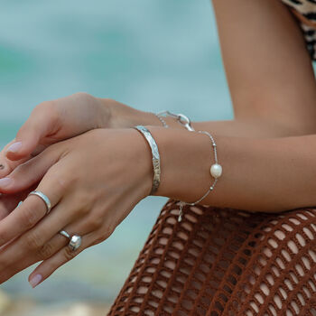 Single Pearl Beaded Chain Silver Bracelet, 3 of 3