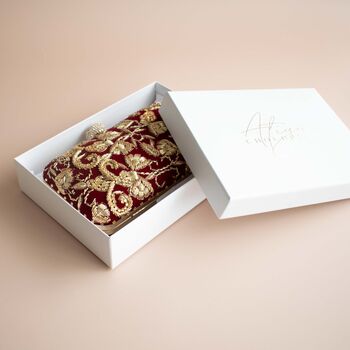 Baraat Maroon Velvet, Gold Embroidered Clutch, 5 of 6