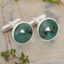9ct Natural Emerald Cufflinks In Sterling Silver, thumbnail 2 of 3