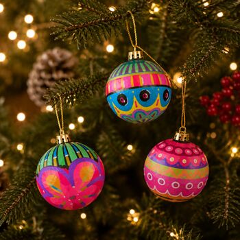 Hand Painted Patterned Baubles Set Of Three, 2 of 4