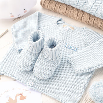 Pale Blue Welcome Baby Knitted Essentials And Toy Gift Set, 3 of 11