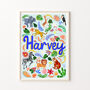 Personalised Safari Animal Name Print | Blue Jungle Nursery Decor | Baby Boy Wall Art, thumbnail 5 of 7