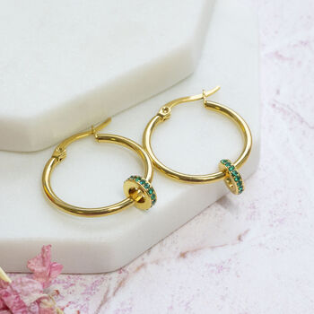 Gold Plated Birthstone Ring Hoop Earrings, 3 of 9