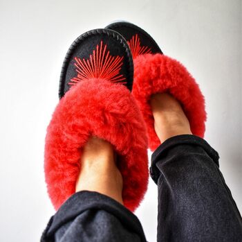 Red Sheepskin Moccasin Slippers, 3 of 4