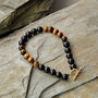 Mens Plate Tone Tigers Eye Black Onyx Crystal Bracelet, thumbnail 1 of 2