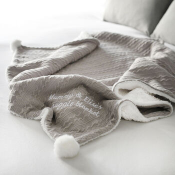 Personalised Grey Cable Knit Pom Pom Blanket, 7 of 12