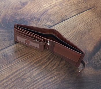 Personalised Brown Leather Wallet Trifold Rfid, 6 of 10