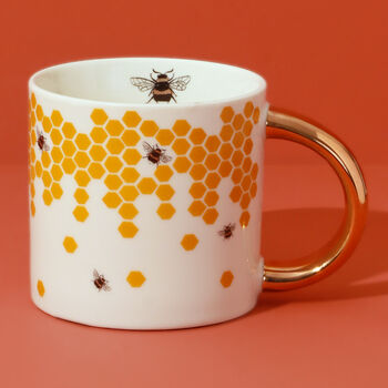 G Decor Beehives Contrast Gold Ceramic Tea Coffee Mug, 2 of 5