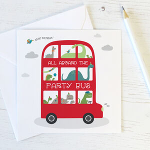 Dinosaur Party Bus Birthday Card By Wink Design 