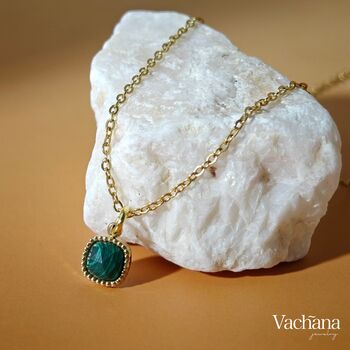 Square Malachite Gemstone Pendant Necklace, 6 of 9