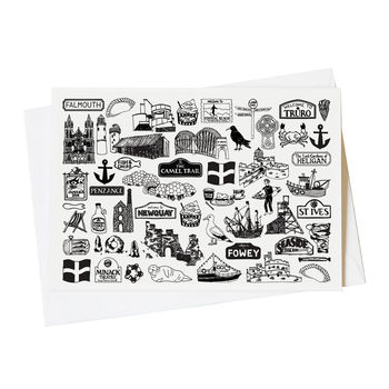 Cornwall Illustrated Black And White Greeting Card, 2 of 5