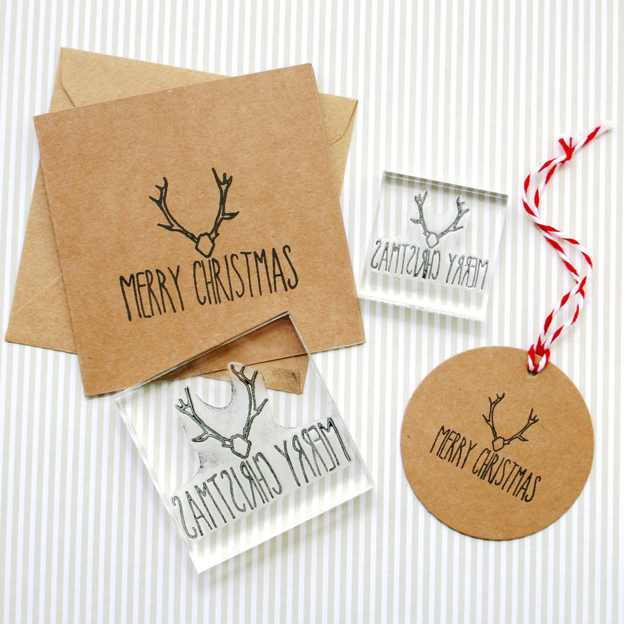 Merry Christmas Text Stag Clear Rubber Stamp By Little Stamp Store ...