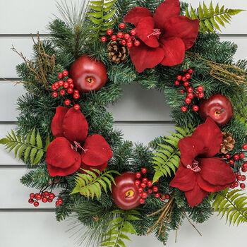 Faux Amaryllis And Apples Christmas Wreath, 2 of 2