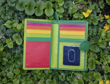 Lime Green Multi Colour Leather Purse Wallet Rfid, 2 of 10