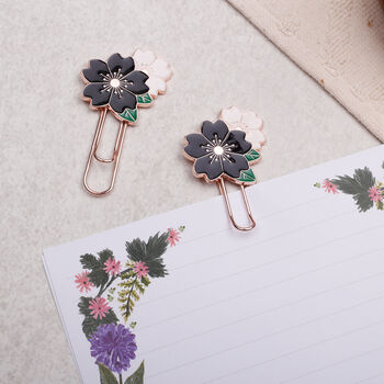 Black And Pink Floral Metal Paperclips, Two Pack, Bookmark Or Office Stationery, 5 of 5