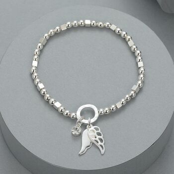 Round And Square Bracelet Angel Wings And Stone Charm, 2 of 2