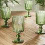 Set Of Four Green Leaf Patterned Wine Goblets, thumbnail 1 of 7