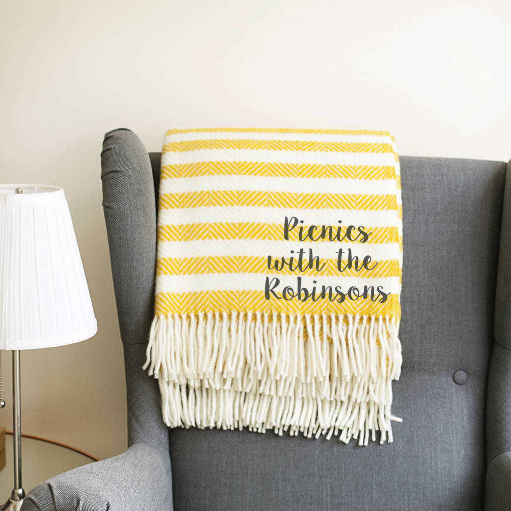 Personalised Yellow Stripe Wool Blanket By Jonny's Sister