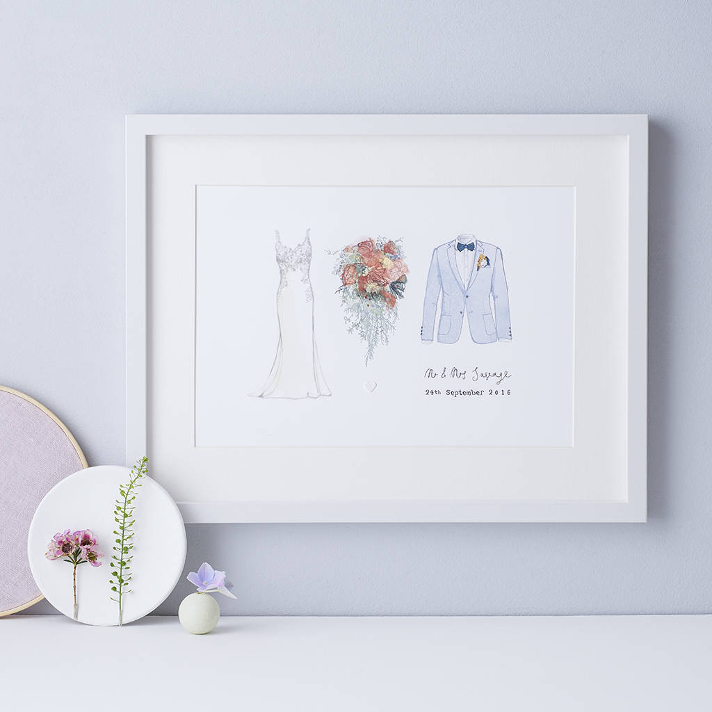 1st Anniversary Bride, Bouquet And Groom Print, 1 of 7