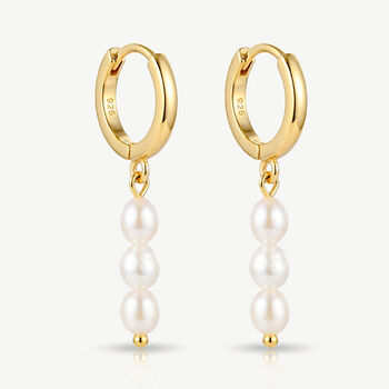 Women's Pearl Dangle Hoop Earrings In 18k Gold, 2 of 3