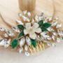 Crystal And Green Leaf Hair Comb, thumbnail 2 of 5