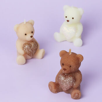 G Decor Soy Wax Teddy Bear With Shiny Heart Candles, 3 of 7