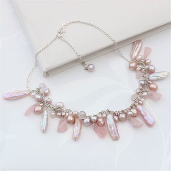 Unusual Assorted Pearl Necklace On Sterling Silver Chain, 4 of 12