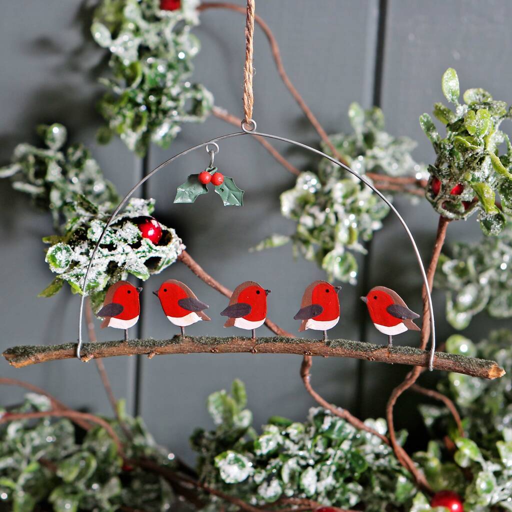 Five Robins On A Branch Christmas Decoration