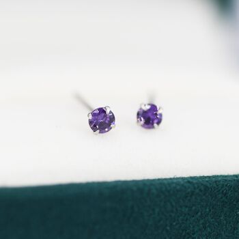 Sterling Silver February Birthstone Amethyst Cz Stud Earrings, 7 of 12