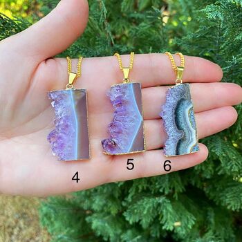 Amethyst Rectangular Geode Necklace Gift For Her / 18' Gold Plated Chain, 2 of 4