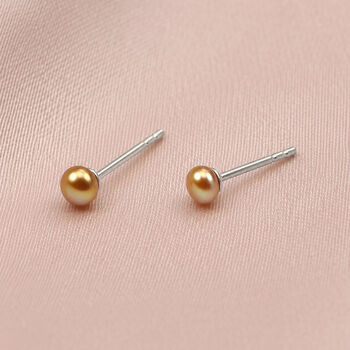 Sterling Silver Gold Champagne Freshwater Pearl Micro Stud Earrings, 2 of 4