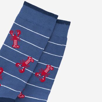 Men's Lobster Bamboo Socks Stripe In Denim Blue, 3 of 4