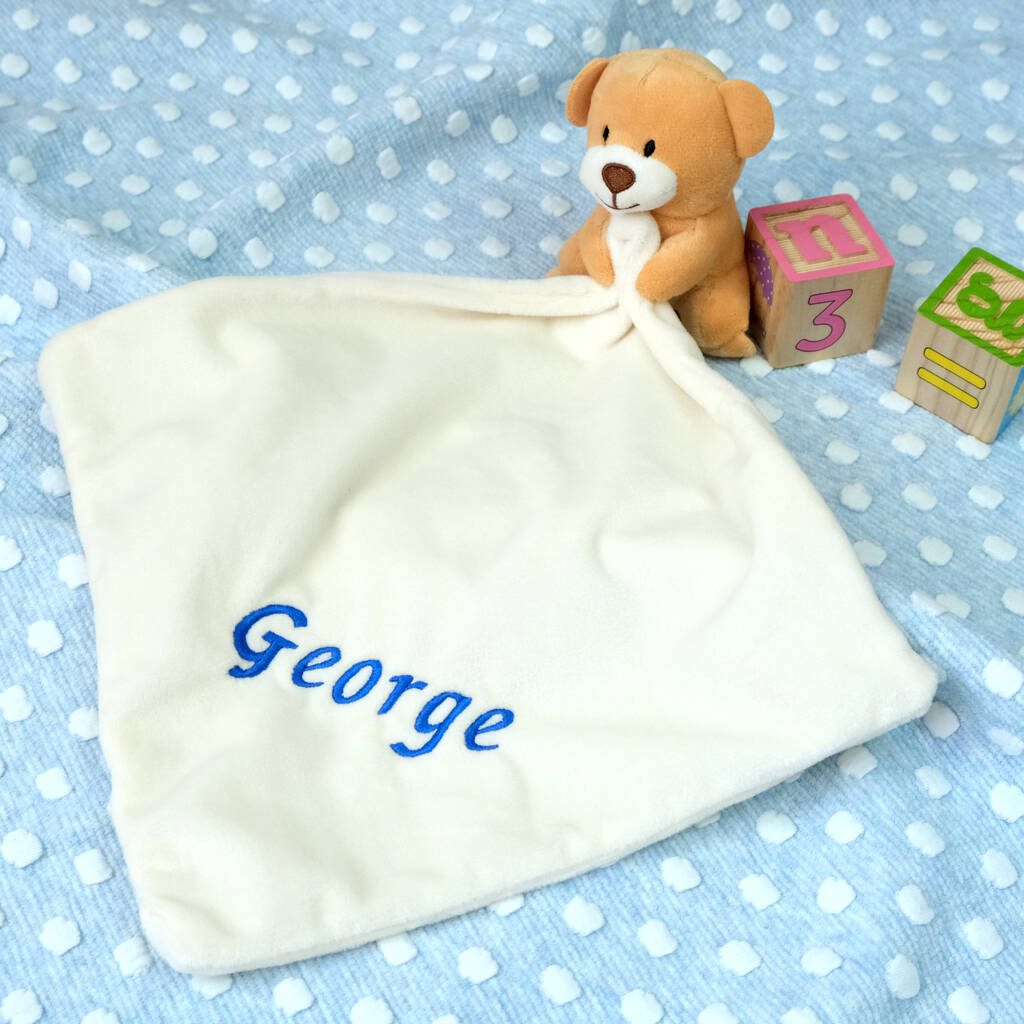 Personalised Ivory Baby Comforter With Teddy, 1 of 5